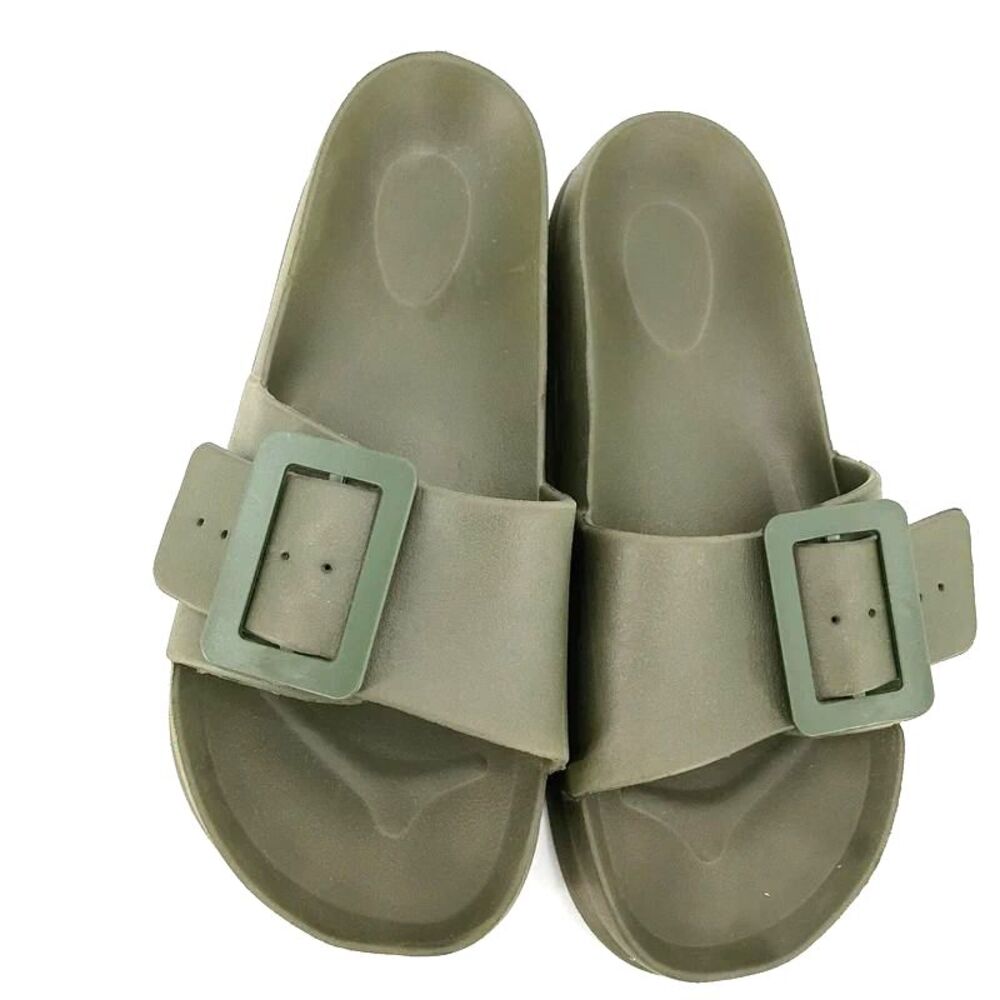 Olive Green Birkenstock Style Slide Sandals with Buckle size 39 or 9